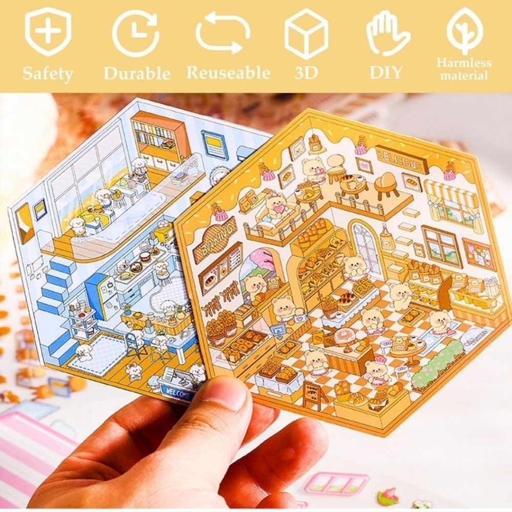 DIY 3D puzzle sticker activity Set for Kids - Gold and Blue